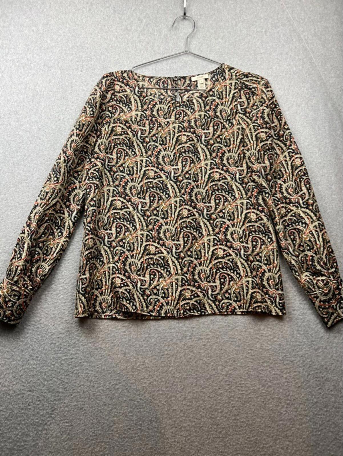J.Crew Silk Sheer Paisley Blouse Womens Size 2 Long Sleeve Victorian Ethereal